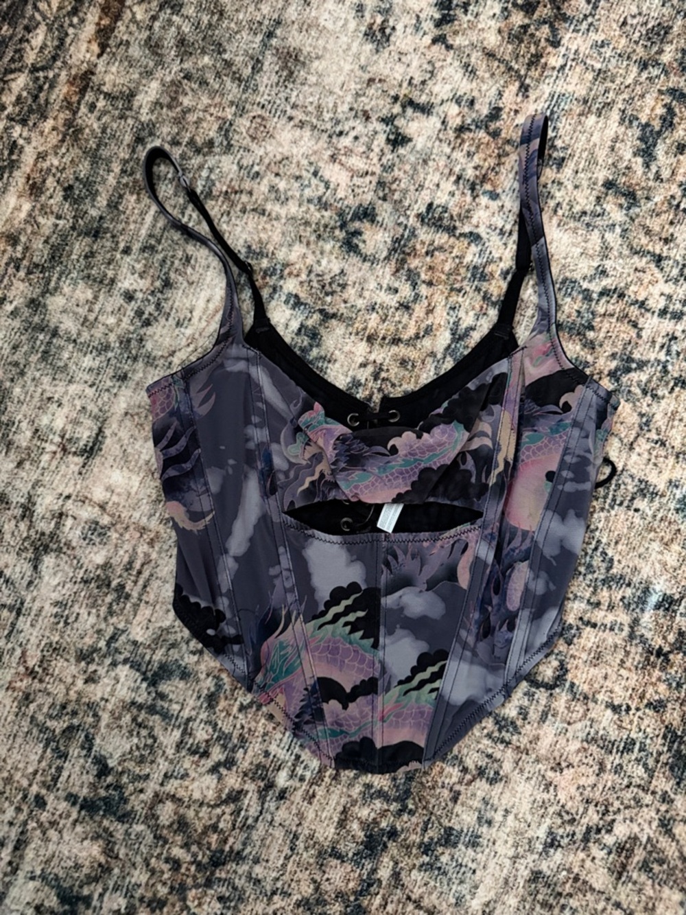 Urban Outfitters Gray & Lavender Dragon-Print Corset Top